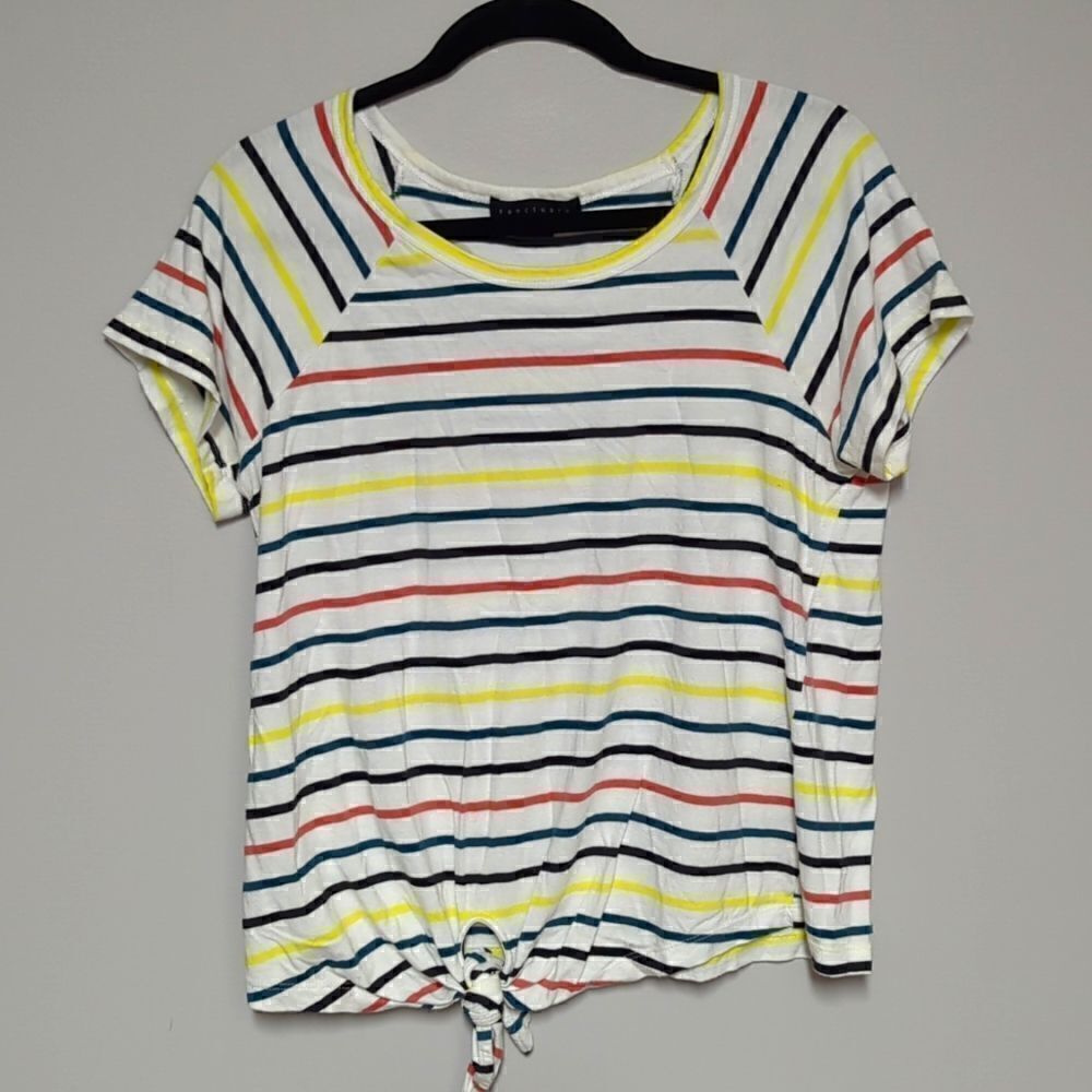 Sanctuary White Striped Short Sleeve Shirt with Front Knot